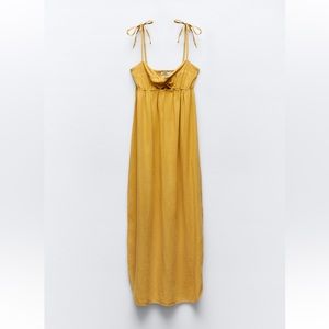 Zara Beautiful Mustard Linen Blend Dress